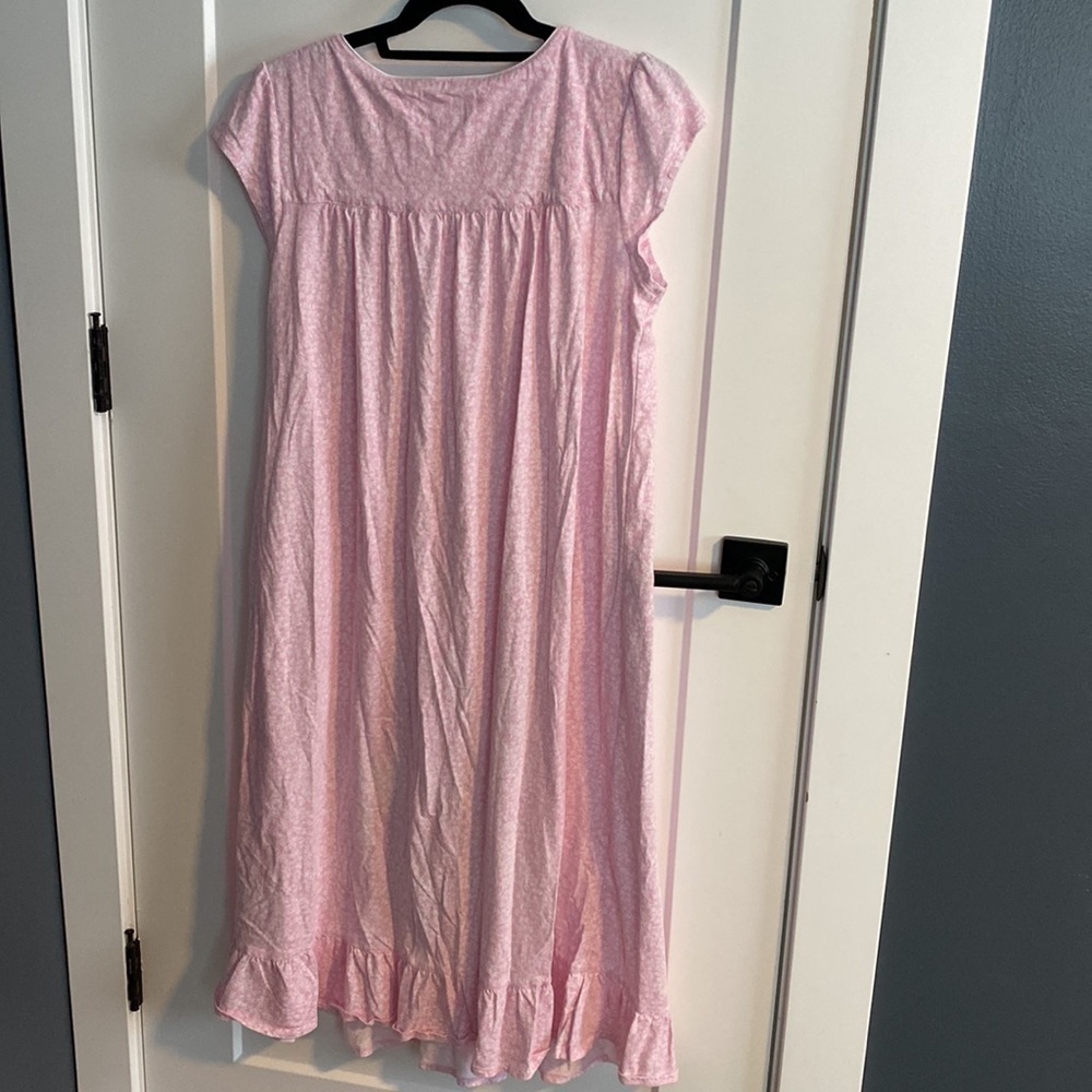 Eileen West Pink Floral Cap Sleeve Night Dress Lace Button Yoke EUC - Picture 6 of 11